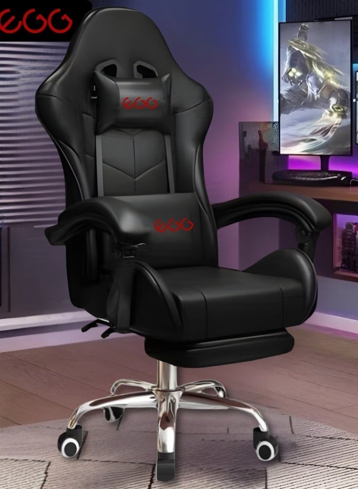 Egg Iron Foot Esports Gaming Chair, Adjustable Computer Chair, Computer Office, Pu Leather, High Backrest, Lumbar Support, Comfortable Armrests, Headrest With Footrest, 360° Rotation,Dark Grey 48X25.2X25.2 Inch ﻿ - Image 1