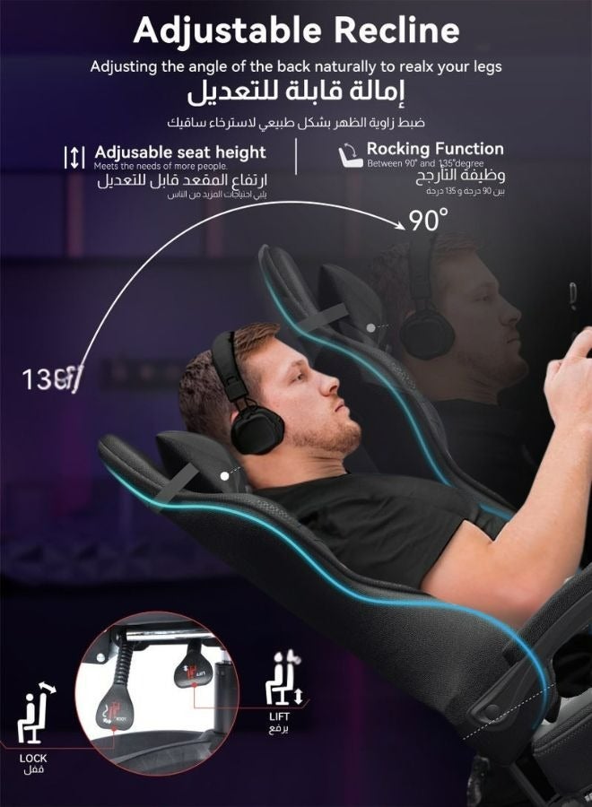 Egg Esports gaming chair, adjustable computer chair, computer office, PU leather, high backrest, lumbar support, comfortable armrests, footrest headrest, 360 ° rotation, dark gray 48X25.2X25.2 inches - Image 4