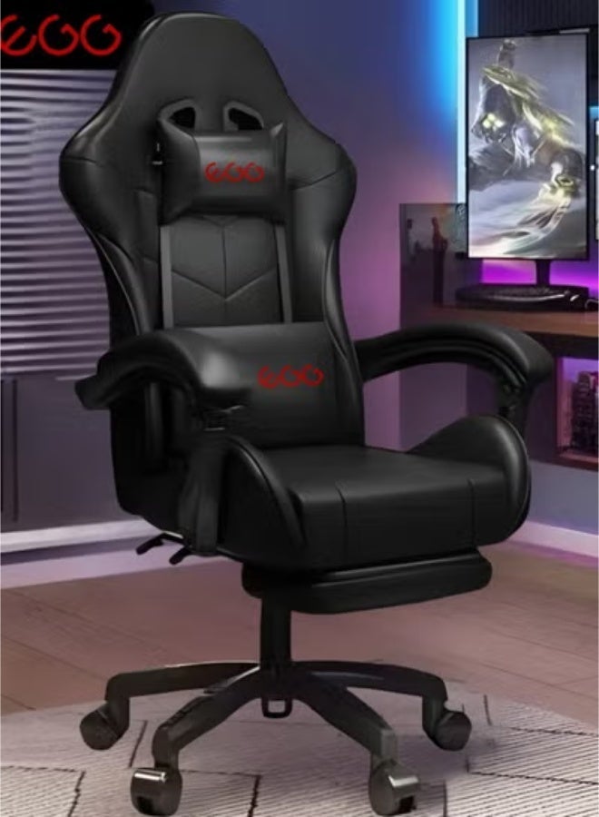 Egg Esports gaming chair, adjustable computer chair, computer office, PU leather, high backrest, lumbar support, comfortable armrests, footrest headrest, 360 ° rotation, dark gray 48X25.2X25.2 inches - Image 1