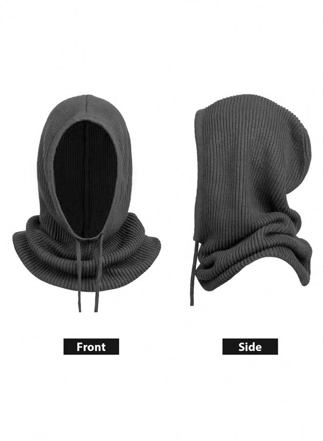 وشاح قبعات شتوية من الصوف السميك المبطن برباط قابل للتعديل وشاح دافئ بغطاء للرأس وقبعة جمجمة - Image 5