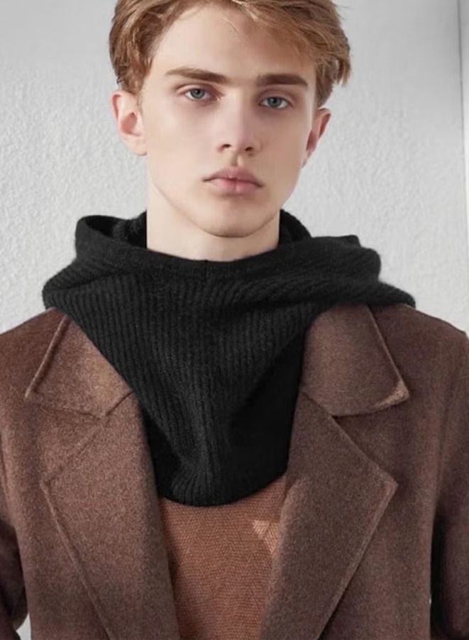 وشاح قبعات شتوية من الصوف السميك المبطن برباط قابل للتعديل وشاح دافئ بغطاء للرأس وقبعة جمجمة - Image 3