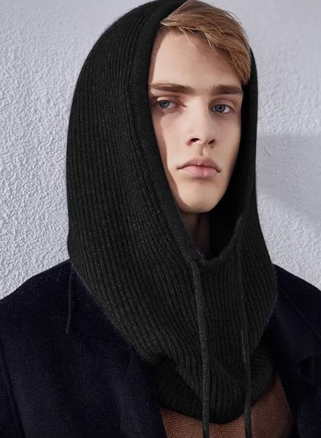 وشاح قبعات شتوية من الصوف السميك المبطن برباط قابل للتعديل وشاح دافئ بغطاء للرأس وقبعة جمجمة - Image 2