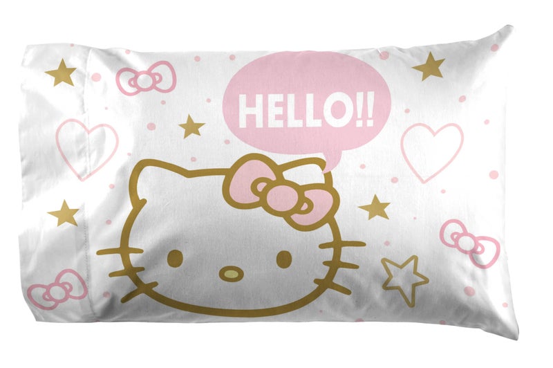 Jay Franco Sheet Set with Fitted, Flat Sheets & Pillow Cover - Ultra-Soft Bedding with Pillowcase for Room Decor, Pink - Hello Kitty, 3 Piece Twin - Image 4