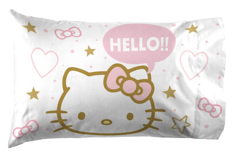 Jay Franco Sheet Set with Fitted, Flat Sheets & Pillow Cover - Ultra-Soft Bedding with Pillowcase for Room Decor, Pink - Hello Kitty, 3 Piece Twin - Image 3