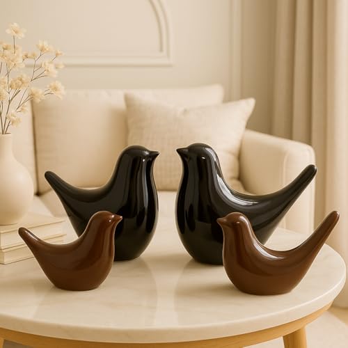 LADROX Creative Brown and Black Glossy Ceramic Birds Figurines Home Decorations Accessories Party (Pack of 4, Black & Brown) - Image 3
