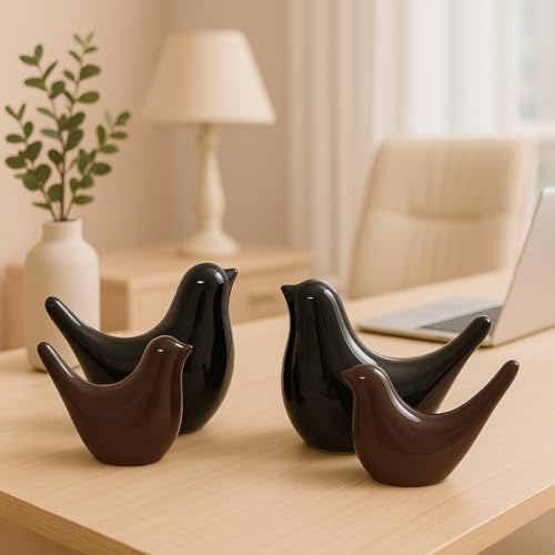 LADROX Creative Brown and Black Glossy Ceramic Birds Figurines Home Decorations Accessories Party (Pack of 4, Black & Brown) - Image 2