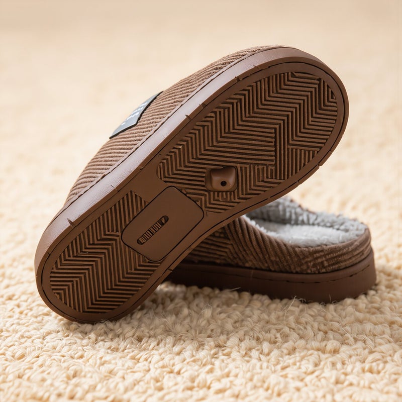 Corduroy House Slippers for Men Fuzzy Fleece Lined Non Slip Warm Winter Size 40-41 Gray - Image 3