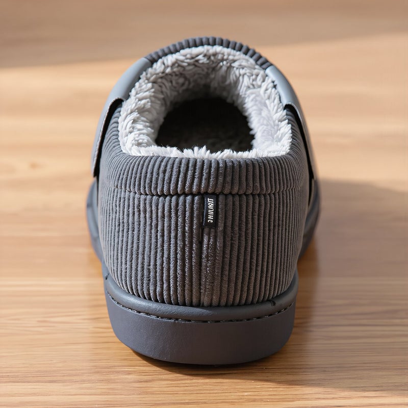 Corduroy House Slippers for Men Fuzzy Fleece Lined Non Slip Warm Winter Size 40-41 Gray - Image 4