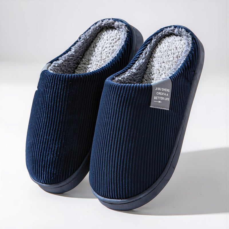 Corduroy House Slippers for Men Fuzzy Fleece Lined Non Slip Warm Winter Size 40-41 Gray - Image 2