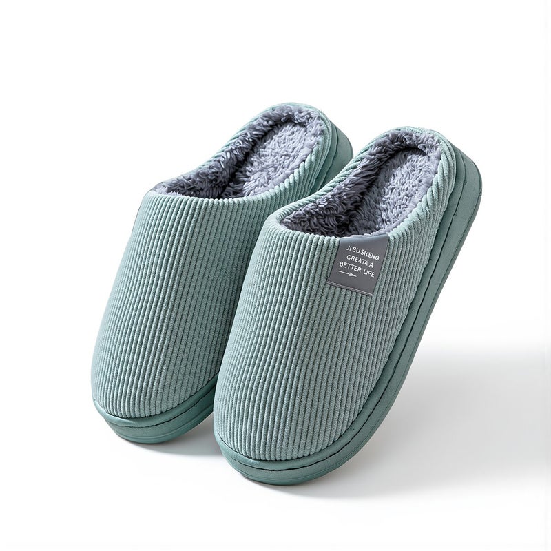 Corduroy House Slippers for Men Fuzzy Fleece Lined Non Slip Warm Winter Size 40-41 Gray - Image 1