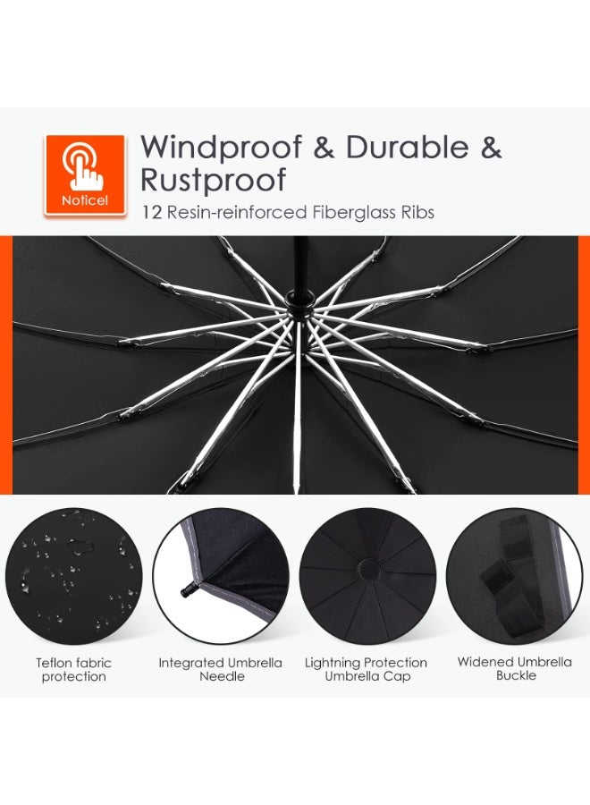 UPF UV Protection Travel Umbrella Automatic on/off Reverse Umbrella Folding Compact Windproof Lightweight Sunscreen Umbrella with Reflective Strip Dark Blue - Image 5