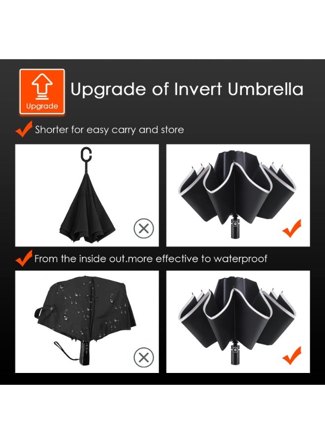 UPF UV Protection Travel Umbrella Automatic on/off Reverse Umbrella Folding Compact Windproof Lightweight Sunscreen Umbrella with Reflective Strip Dark Blue - Image 3