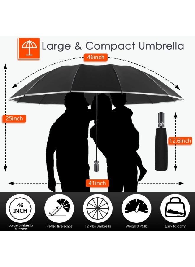 UPF UV Protection Travel Umbrella Automatic on/off Reverse Umbrella Folding Compact Windproof Lightweight Sunscreen Umbrella with Reflective Strip Dark Blue - Image 2