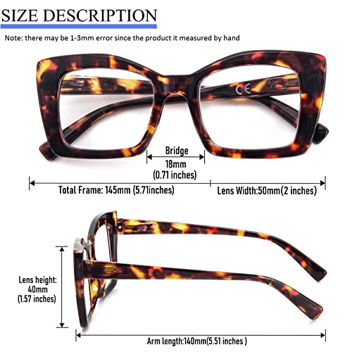 REAVEE 3 Pack Oversized Square Reading Glasses Oprah Style for Women, Blue Light Blocking Large Frame Computer Designer Fashion Readers with Spring Hinge (Black/Tortoise/Grey Tortoise,1.75) - Image 4