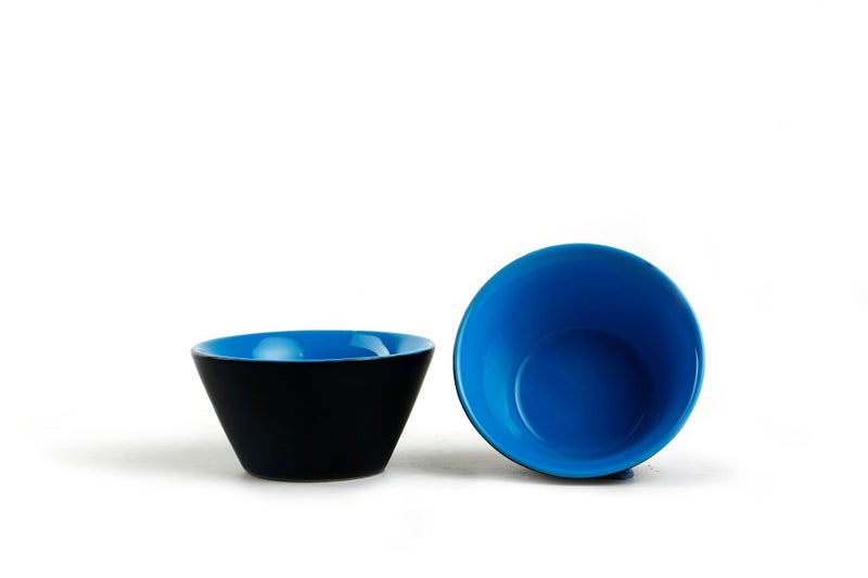 Caffeine Ceramic Handmade Black Matte & Blue Dessert Bowl (Set of 6, 150 ml) - Image 4