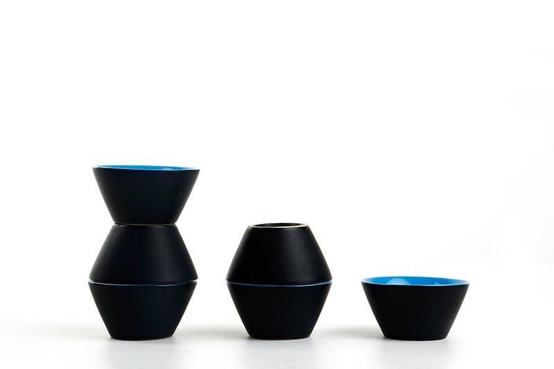 Caffeine Ceramic Handmade Black Matte & Blue Dessert Bowl (Set of 6, 150 ml) - Image 2