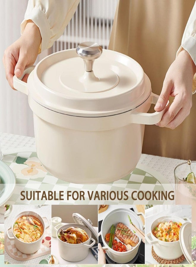 JUSTUP قدر طهي هولندي مطلي بالمينا مع غطاء، سعة 2.9 لتر، مصنوع من السيراميك خفيف الوزن غير لاصق، مزود بمقبض مزدوج، مناسب للطهي على مواقد متعددة، خالٍ من حمض البيرفلوروكتانويك (أبيض) - Image 2