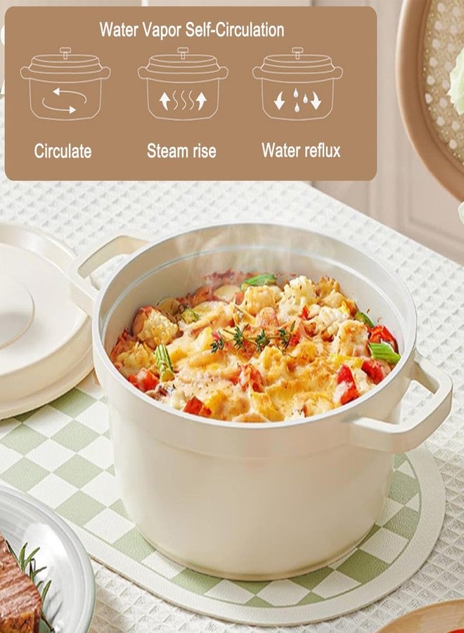 JUSTUP قدر طهي هولندي مطلي بالمينا مع غطاء، سعة 2.9 لتر، مصنوع من السيراميك خفيف الوزن غير لاصق، مزود بمقبض مزدوج، مناسب للطهي على مواقد متعددة، خالٍ من حمض البيرفلوروكتانويك (أبيض) - Image 5