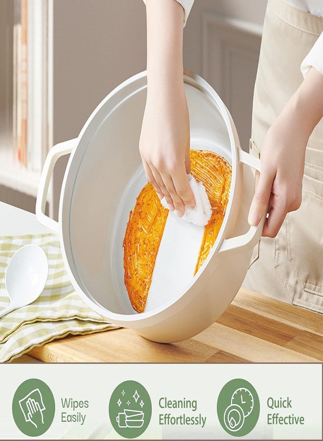 JUSTUP قدر طهي هولندي مطلي بالمينا مع غطاء، سعة 2.9 لتر، مصنوع من السيراميك خفيف الوزن غير لاصق، مزود بمقبض مزدوج، مناسب للطهي على مواقد متعددة، خالٍ من حمض البيرفلوروكتانويك (أبيض) - Image 4