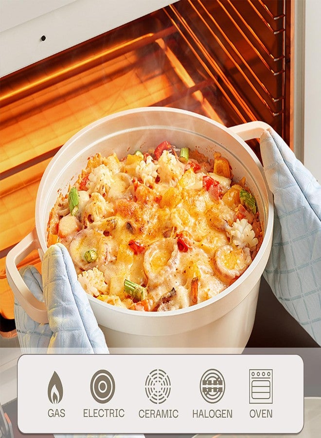 JUSTUP قدر طهي هولندي مطلي بالمينا مع غطاء، سعة 2.9 لتر، مصنوع من السيراميك خفيف الوزن غير لاصق، مزود بمقبض مزدوج، مناسب للطهي على مواقد متعددة، خالٍ من حمض البيرفلوروكتانويك (أبيض) - Image 3