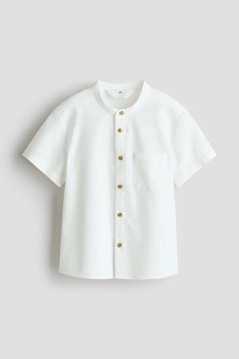 اتش اند ام قميص قبة قصيرة من مزيج الكتان