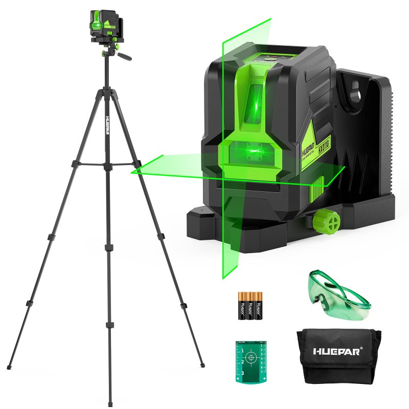 Huepar Laser Level with 60in Tripod, 1/13 High Accuracy Self Leveling Green Cross Line Lazer Leveler for Picture Hanging, Tile, Home Renovation, with Pluse Mode for Outdoor, Carry Case, Glasses - Image 1