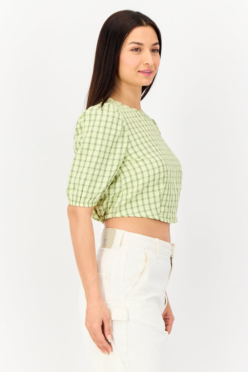 ONLY Women Round Neck Short Sleeves Checkered Top, Multicolor - Image 4