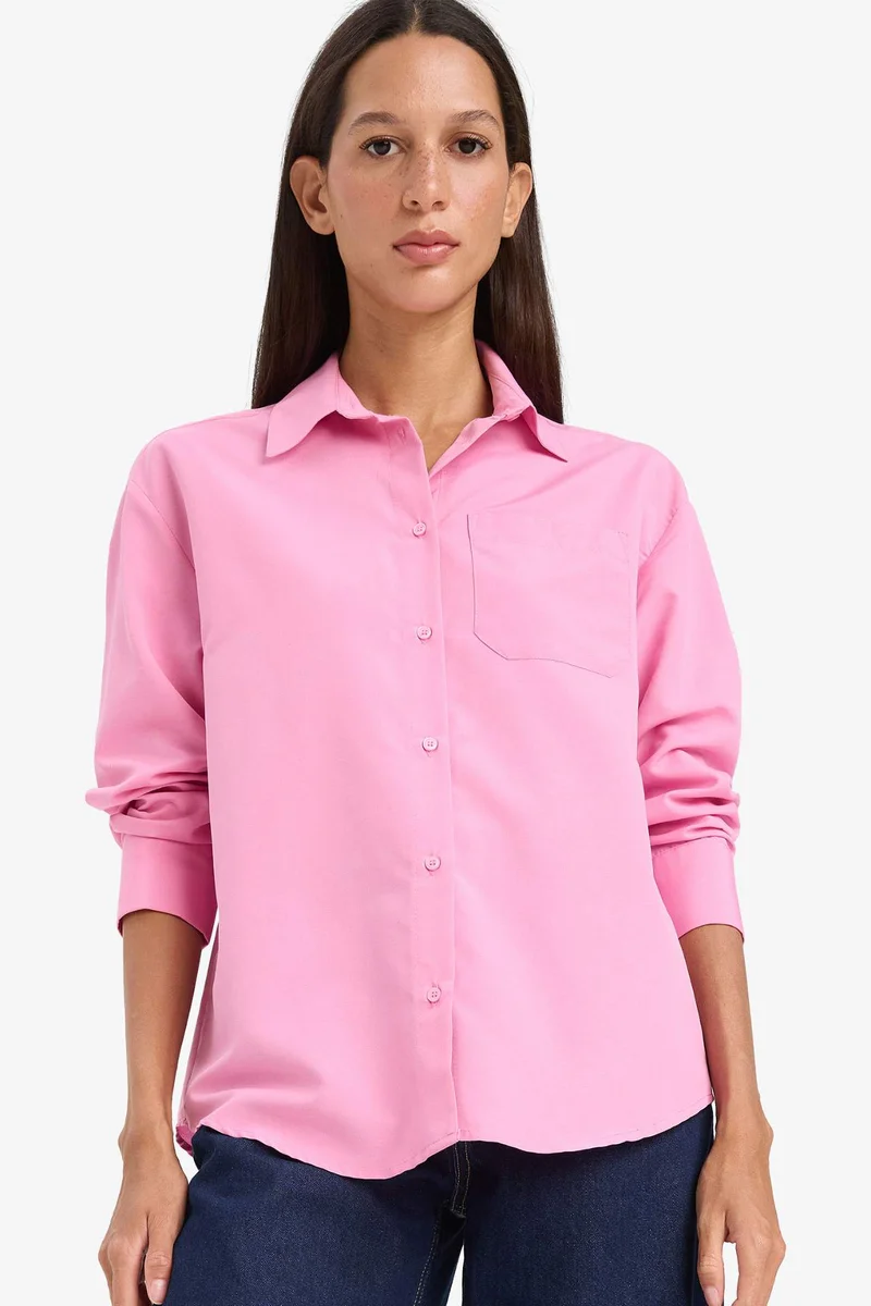 DeFacto Oversize Fit Shirt Collar Poplin Long Sleeve Shirt