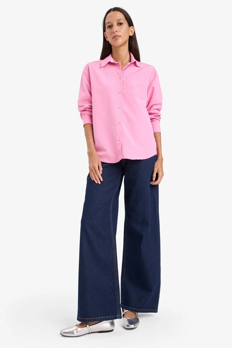 DeFacto Oversize Fit Shirt Collar Poplin Long Sleeve Shirt
