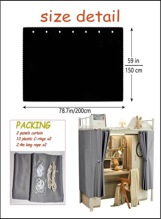 Teanea Heavy-Duty Adult Bunk Bed Blackout Curtains for Bottom Twin Underbed Curtains 2 Panels Cover 3 Sides, Grey 59in - Image 2