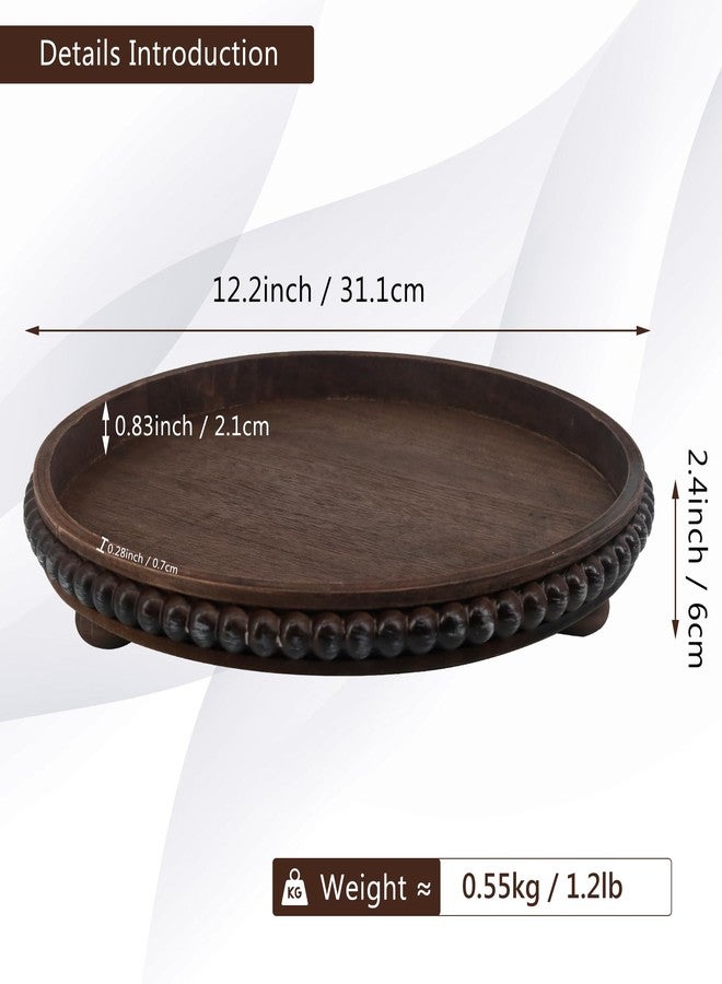 FramePro Decorative Tray 12in Round Wood Beaded - Brown Serving Tray Risers for Living Room, Coffee Table, Kitchen or Farmhouse Display - Image 3
