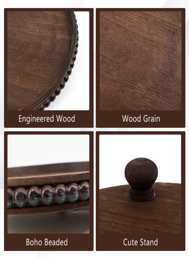 FramePro Decorative Tray 12in Round Wood Beaded - Brown Serving Tray Risers for Living Room, Coffee Table, Kitchen or Farmhouse Display - Image 2