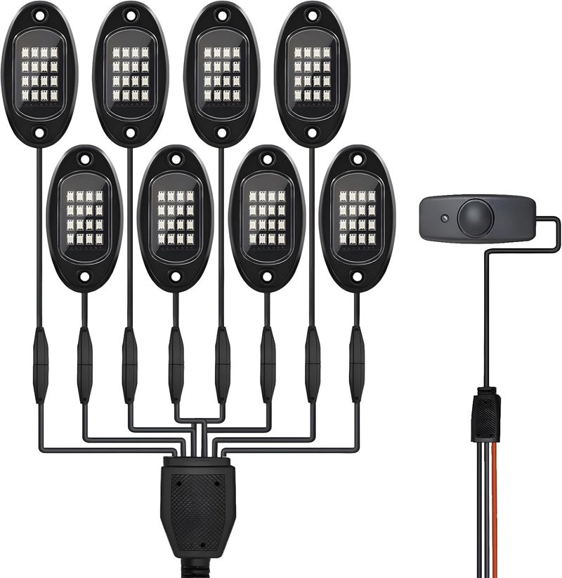 RGB Led Rock Lights Kit for Trucks, 8-in-1 Set with Wireless Control, Dynamic Waterproof Lighting for Underbody Use - Image 1