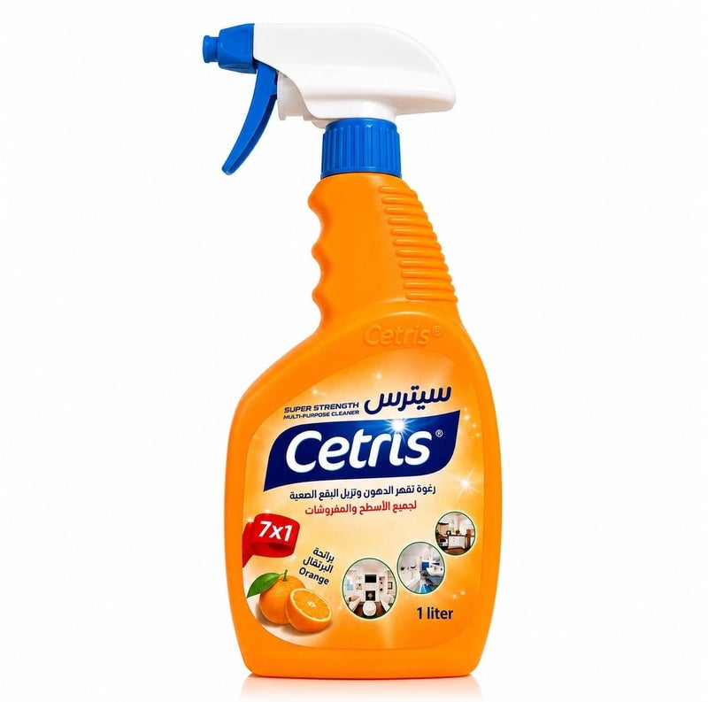 Cetris 7 in 1 Multi-Purpose Foam Cleaner Orange Scent for Tough Grease & Stain Removal on Surfaces and Fabrics 1L - Image 1