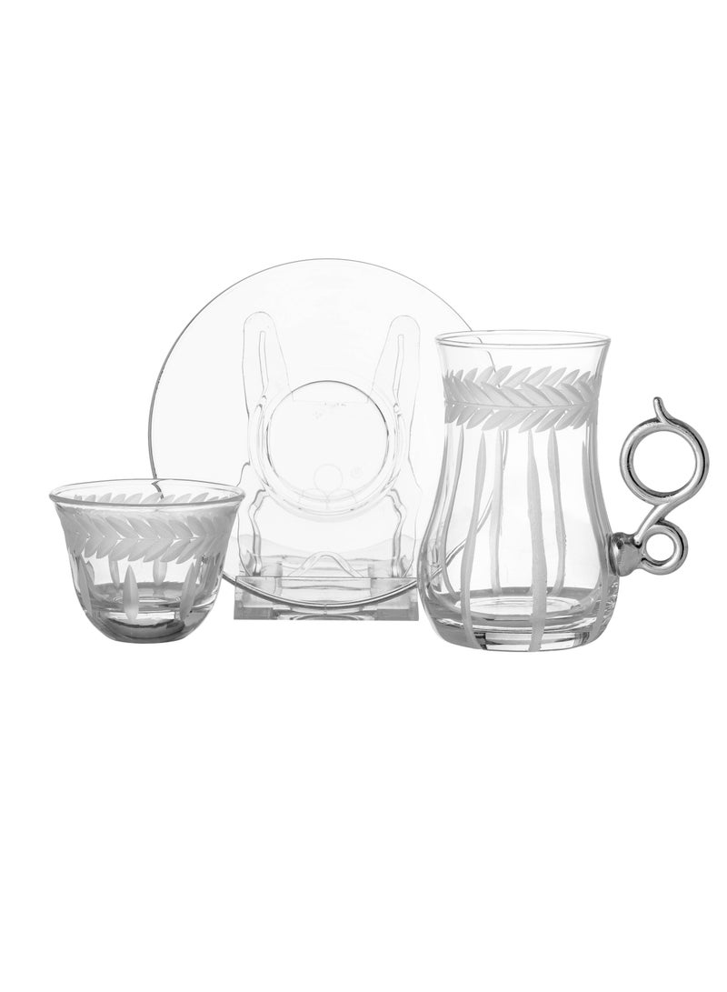 byblos Tea and coffee set 18 pieces Turkish consisting of 6 tea cups + 6 tea saucers + 6 Saudi coffee cups - Image 1