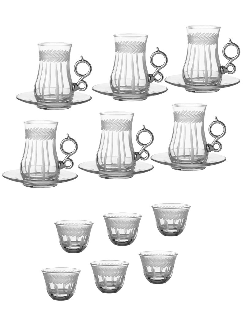 byblos Tea and coffee set 18 pieces Turkish consisting of 6 tea cups + 6 tea saucers + 6 Saudi coffee cups - Image 2