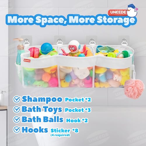 UNEEDE 3 Compartment Horizontal Bath Toy Organizer for Tub,Extra Large Capacity 4.95 Gallons Bath Toy Storage Holder,Mesh Quick Dry Bathtub Storage and Organizer,Easy Access Baby Bathtub Holder - Image 3