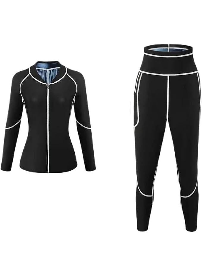 انسجام بدلة ساونا للتخسيس، بدلات للنساء، جاكيت رياضي للتعرق، بنطلون لفقدان الوزن، بدلة رياضية ضيقة بسحاب - Image 1