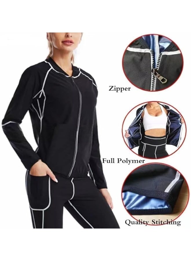 انسجام بدلة ساونا للتخسيس، بدلات للنساء، جاكيت رياضي للتعرق، بنطلون لفقدان الوزن، بدلة رياضية ضيقة بسحاب - Image 3