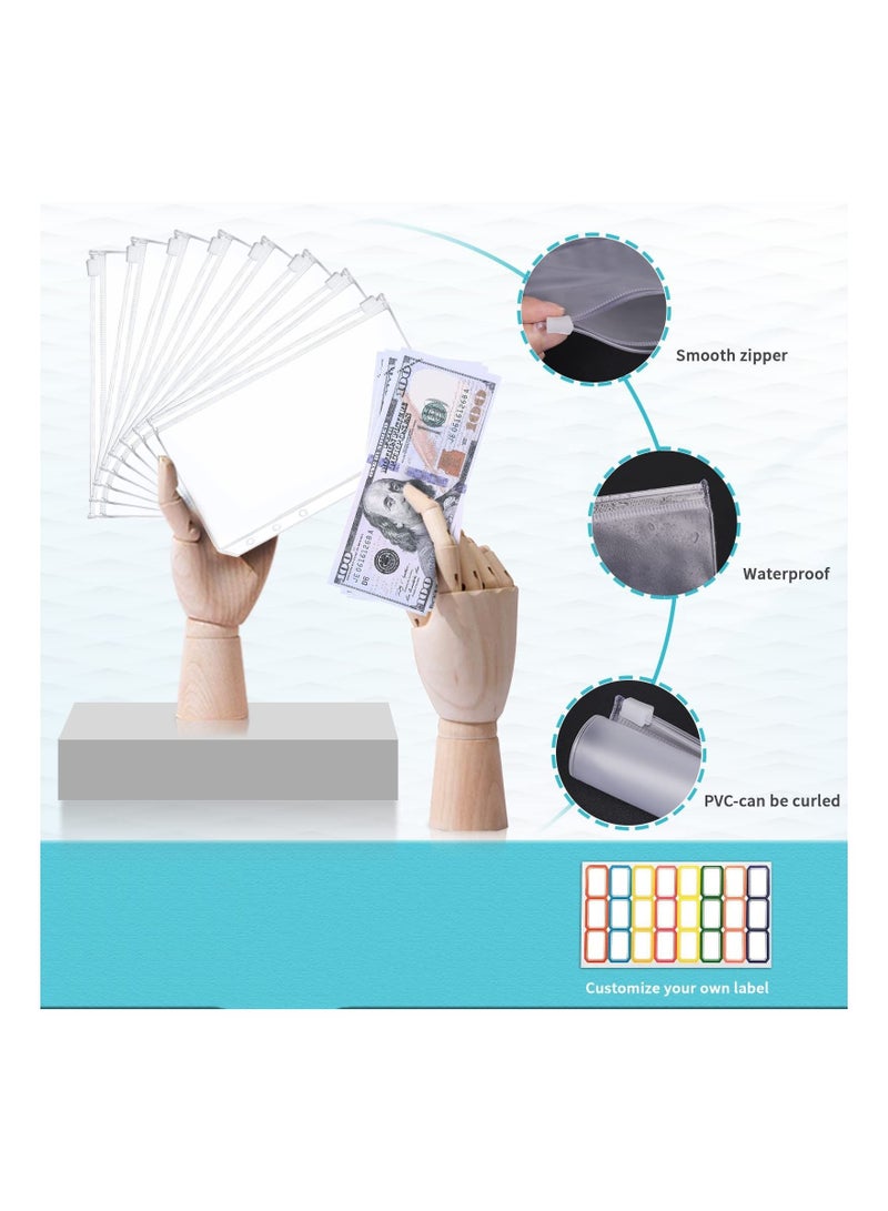 Budget Binder Cash Envelopes Money Organizer A6 Stitching PU Leather with Zipper Sheets, 12pcs for Saving
