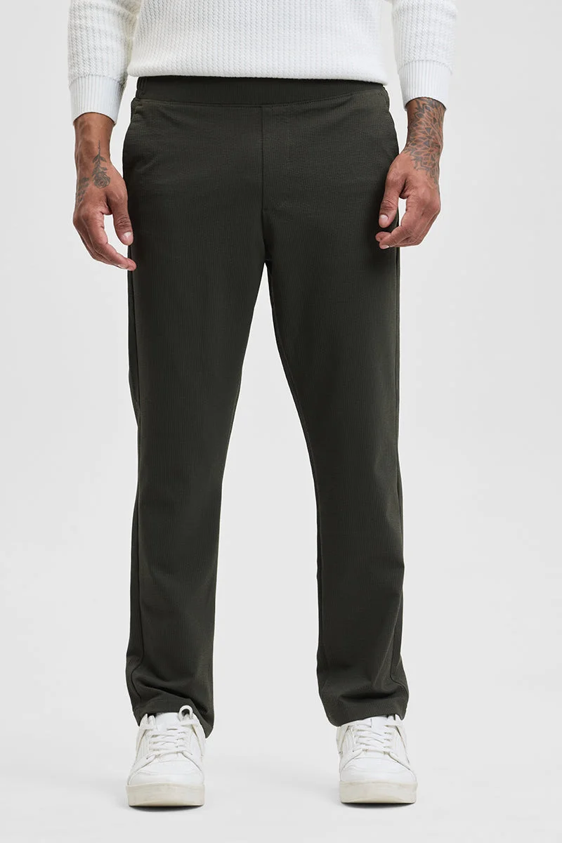 SNITCH Charcoal Grey Textured Regular Fit Casual Trousers