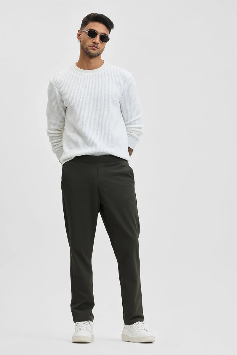 SNITCH Charcoal Grey Textured Regular Fit Casual Trousers