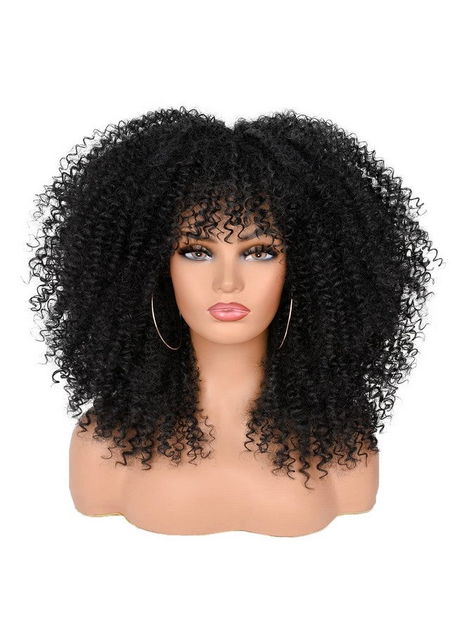 ANNISOUL 16Inch Curly Wigs For Black Women Black Afro Bomb Curly Wig With Bangs Synthetic Fiber Glueless Long Kinky Curly Hair - Image 2