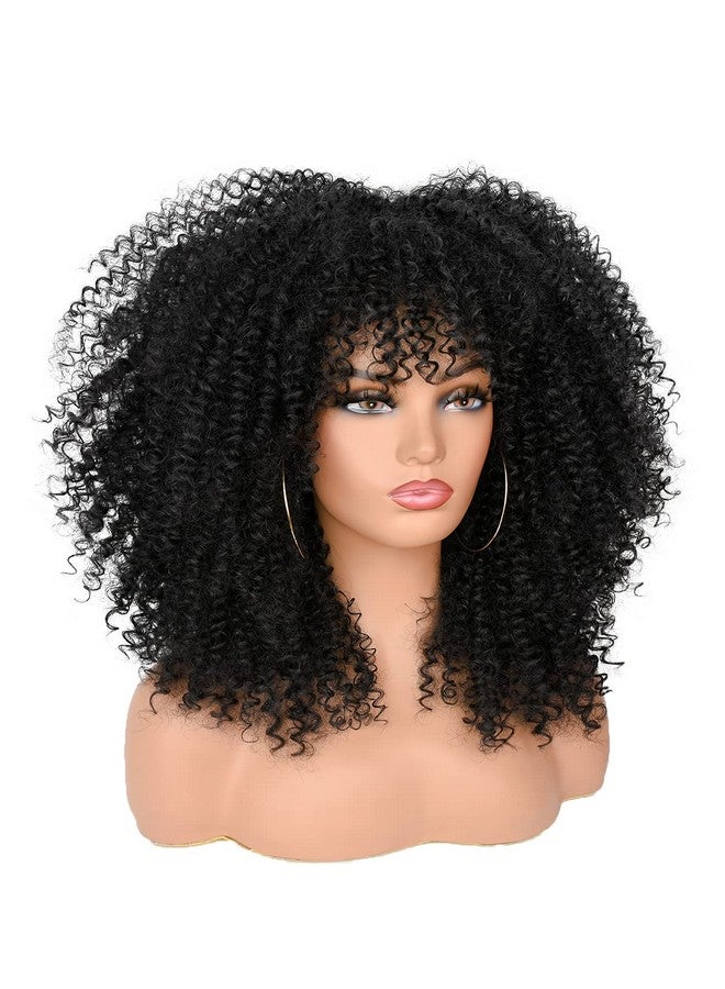 ANNISOUL 16Inch Curly Wigs For Black Women Black Afro Bomb Curly Wig With Bangs Synthetic Fiber Glueless Long Kinky Curly Hair - Image 3