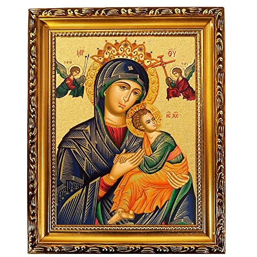 Needzo Virgin Mary Icon Perpetual Help Madonna and Child Christ, Wall Hanging and Comes With It's Stand 9 1/2 Inch, Catholic Orthodox Christian Icon of Saint Mary - Image 1