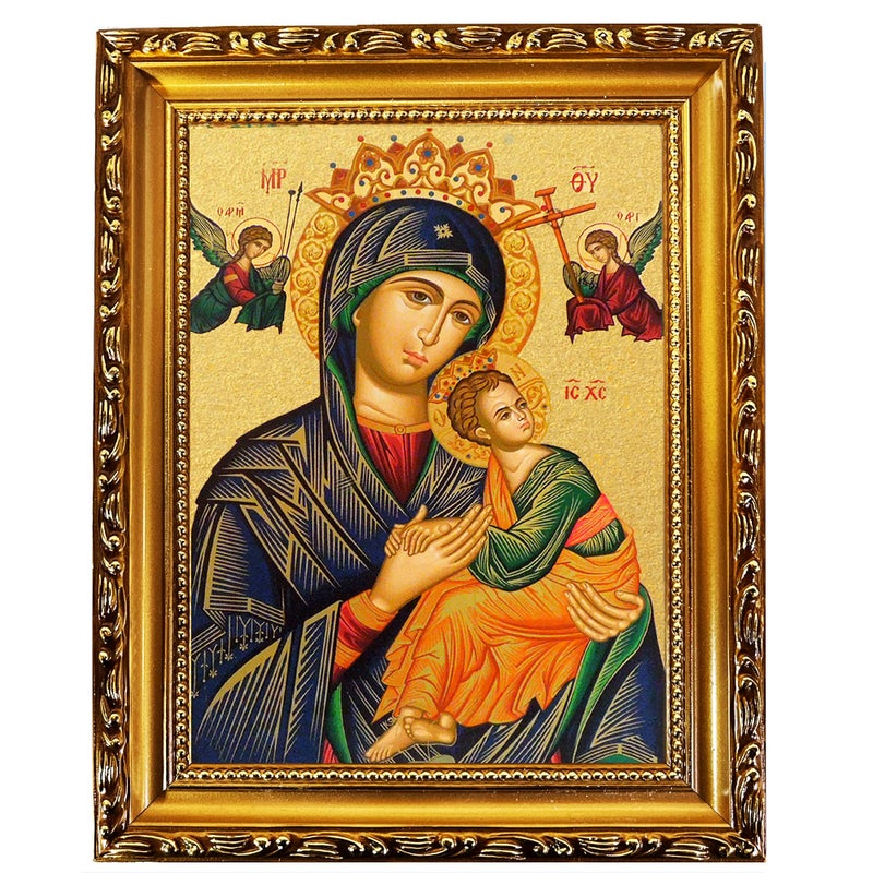 Needzo Virgin Mary Icon Perpetual Help Madonna and Child Christ, Wall Hanging and Comes With It's Stand 9 1/2 Inch, Catholic Orthodox Christian Icon of Saint Mary - Image 3