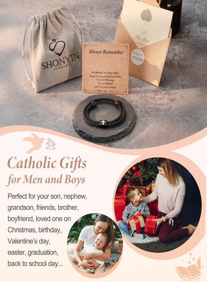 Shonyin Adjustable Faith Cross Bracelet for Teen Boys Men, Confirmation First Communion Easter Gift for Son, Grandson, Nephew, Brother, Bonus Son, Brother-in-law, 6-13, Stainless Steel, no gemstone - Image 5
