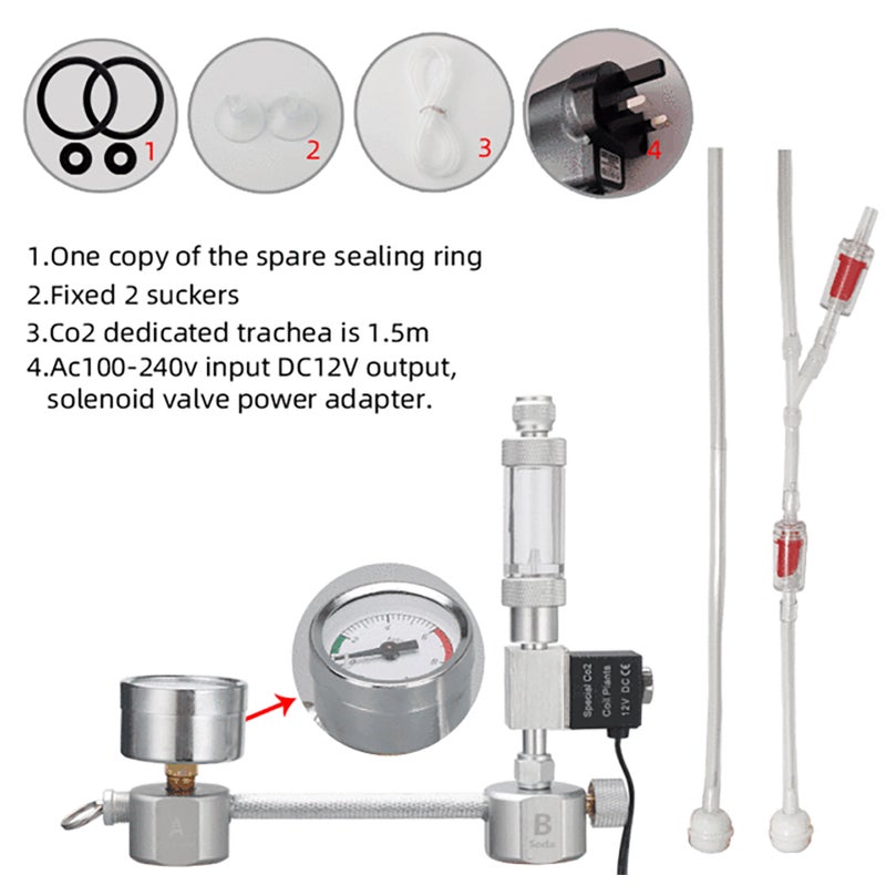 Aquarium DIY CO2 Generator System Kit CO2 Generator System with Solenoid Valve Bubble Counter & Check Carbon Dioxide Reactor Kit for Plants Aquarium - Image 1