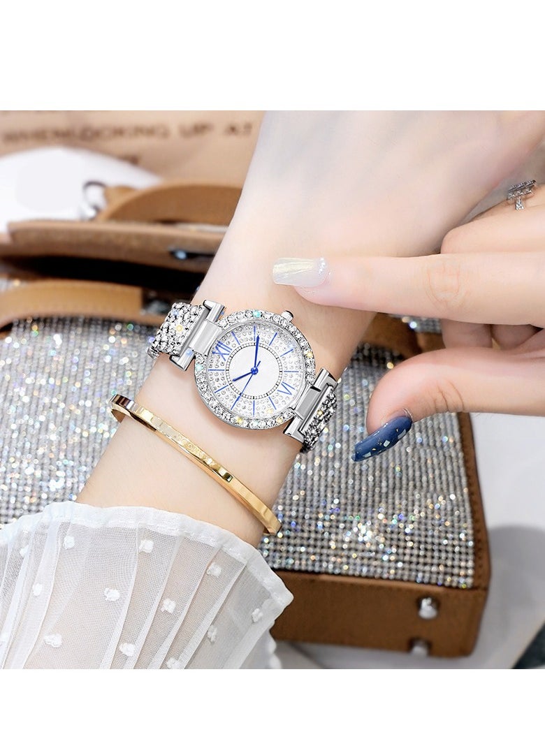 Generic Full Diamond Women's Watch Quartz Watch Bracelet (Silver)  - Image 2
