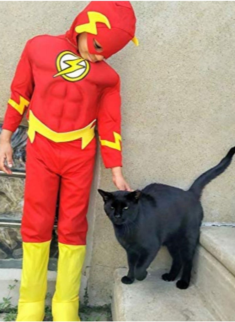 Fancydresswale - زي فلاش البطل الخارق ذو تفاصيل عالية وجيد التهوية للأطفال، من 5 إلى 7 سنوات - Image 1